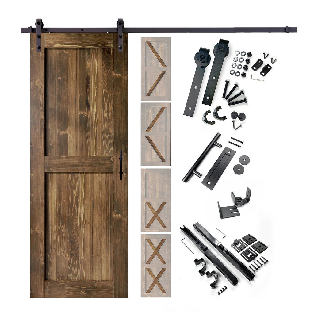 80" Height Finished & Unassembled Single Barn Door with Non-Bypass Installation Hardware Kit (5-in-1 Design)