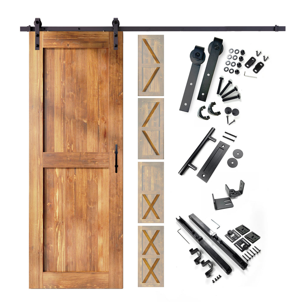 80" Height Finished & Unassembled Single Barn Door with Non-Bypass Installation Hardware Kit (5-in-1 Design)