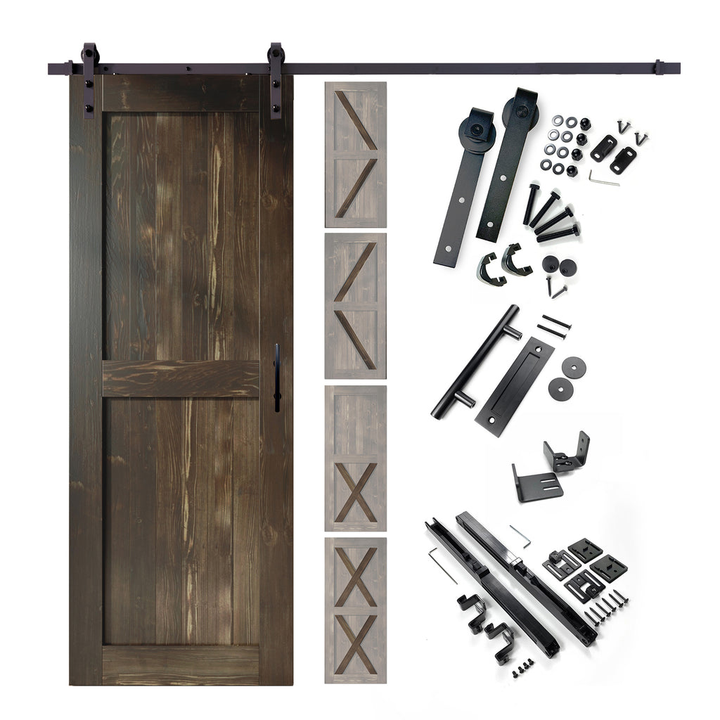 80" Height Finished & Unassembled Single Barn Door with Non-Bypass Installation Hardware Kit (5-in-1 Design)