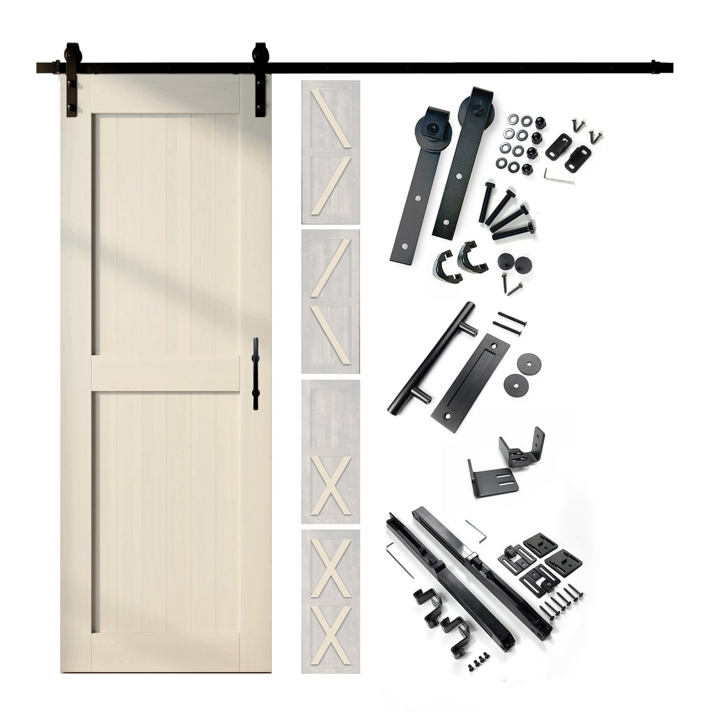 84" Height Finished & Unassembled Single Barn Door with Non-Bypass Installation Hardware Kit (5-in-1 Design)