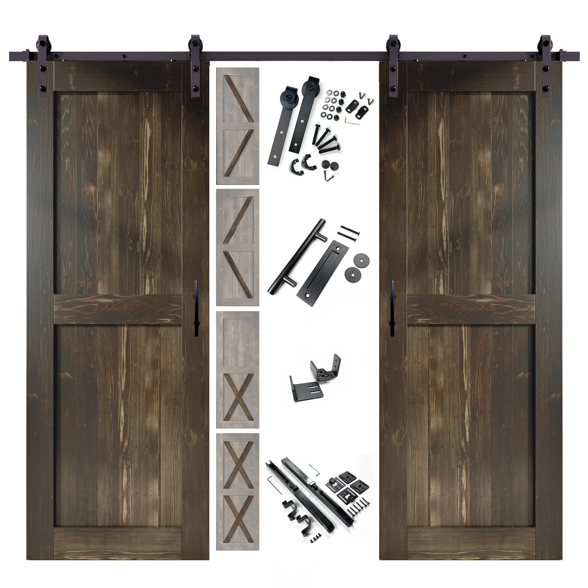 homacer classic gray double barn door with barn sliding door hardware kit