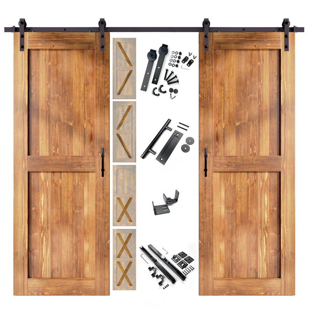 80" Height Finished & Unassembled Double Barn Door with Non-Bypass Installation Hardware Kit (5-in1 Design)