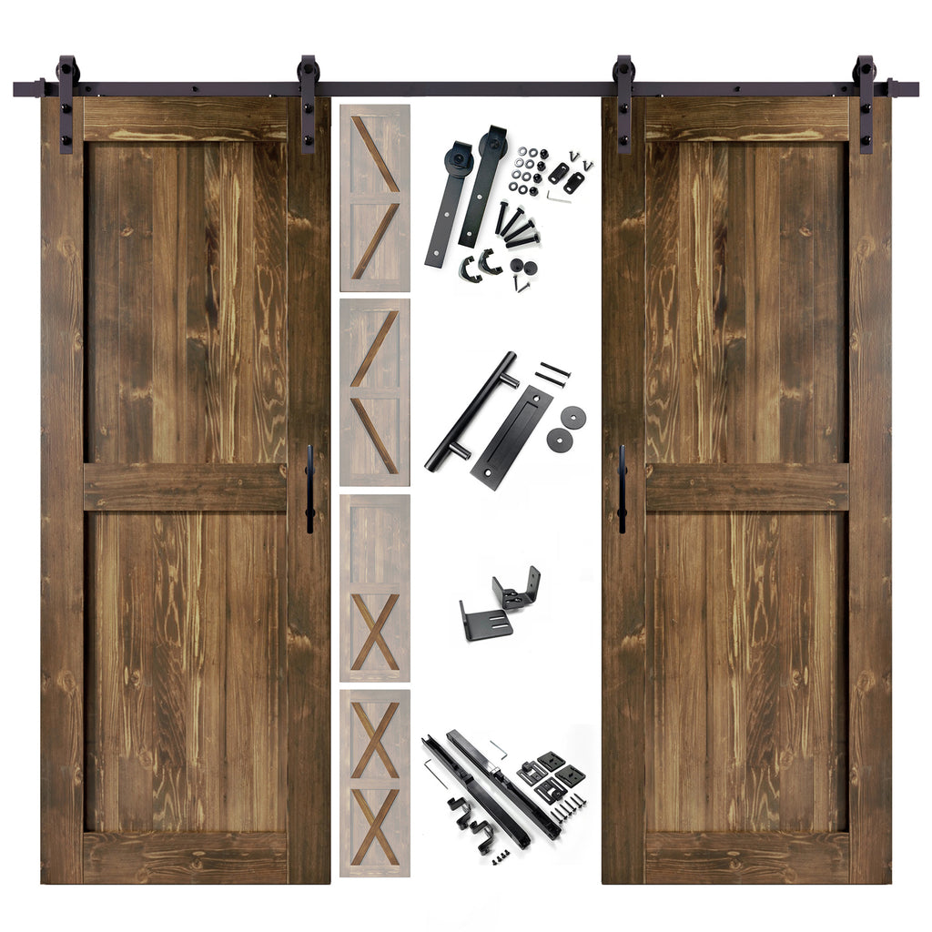 80" Height Finished & Unassembled Double Barn Door with Non-Bypass Installation Hardware Kit (5-in-1 Design)