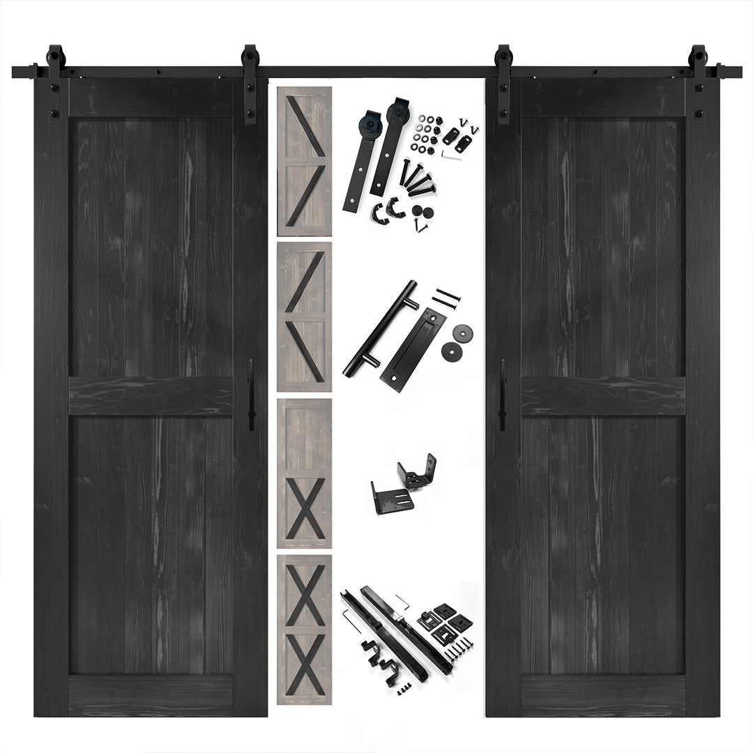 homacer rustic black single track non bypass black double sliding barn door hardware kit