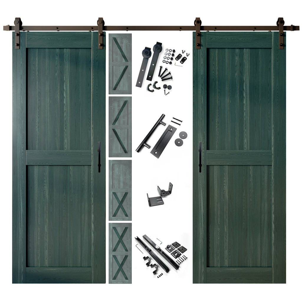 84" Height Finished & Unassembled Double Barn Door with Non-Bypass Installation Hardware Kit (5-in-1 Design)