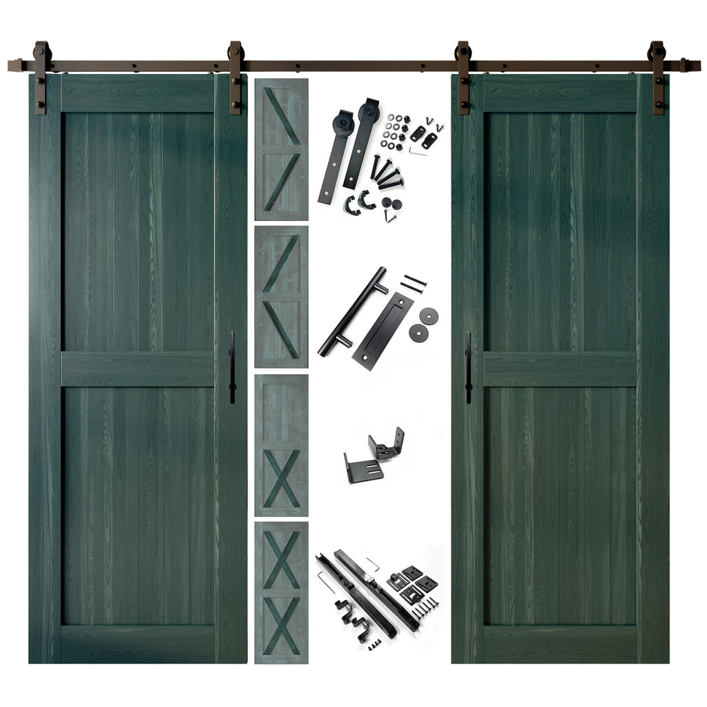 80" Height Finished & Unassembled Double Barn Door with Non-Bypass Installation Hardware Kit (5-in-1 Design)