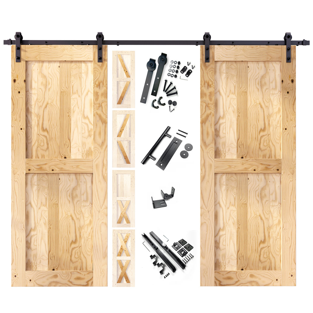 5-in-1 Double 80in Barn Door with Non-Bypass Installation Hardware Kit