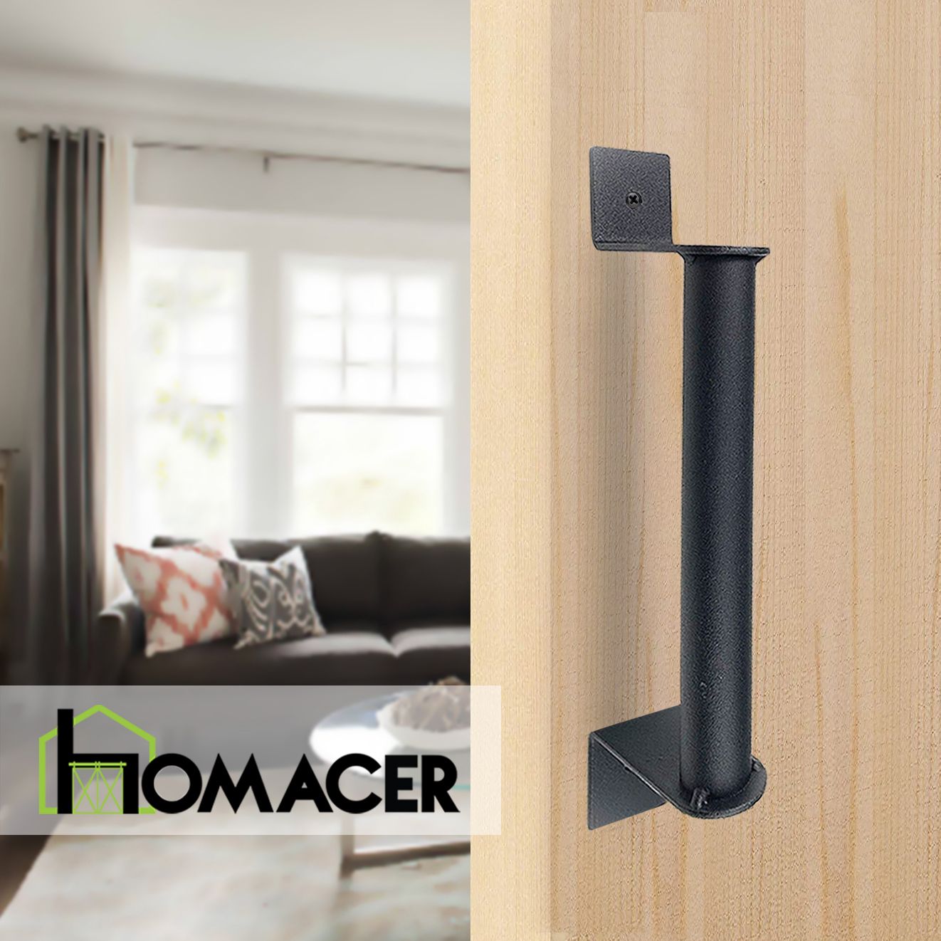 homacer sliding barn door Black Carbon Steel Door Handle Design#6
