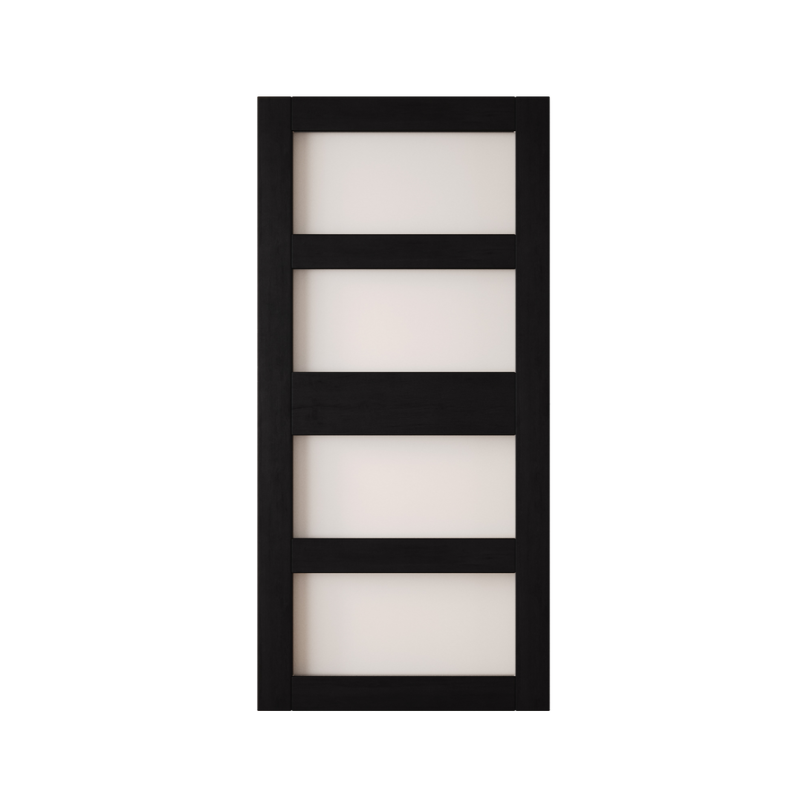4-lite Black framed glass barn door with frosted panels