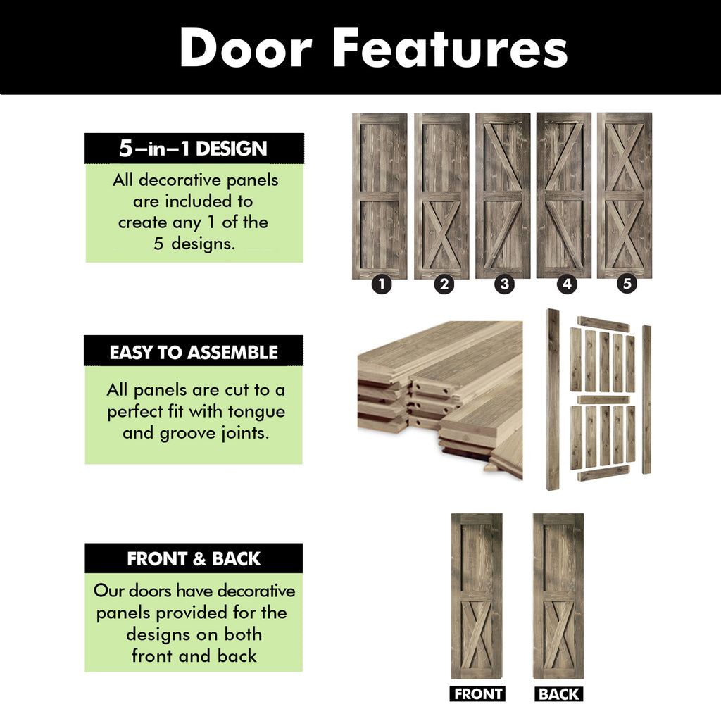 80" Height Finished & Unassembled 5-in-1 Design Pine Wood Barn Door