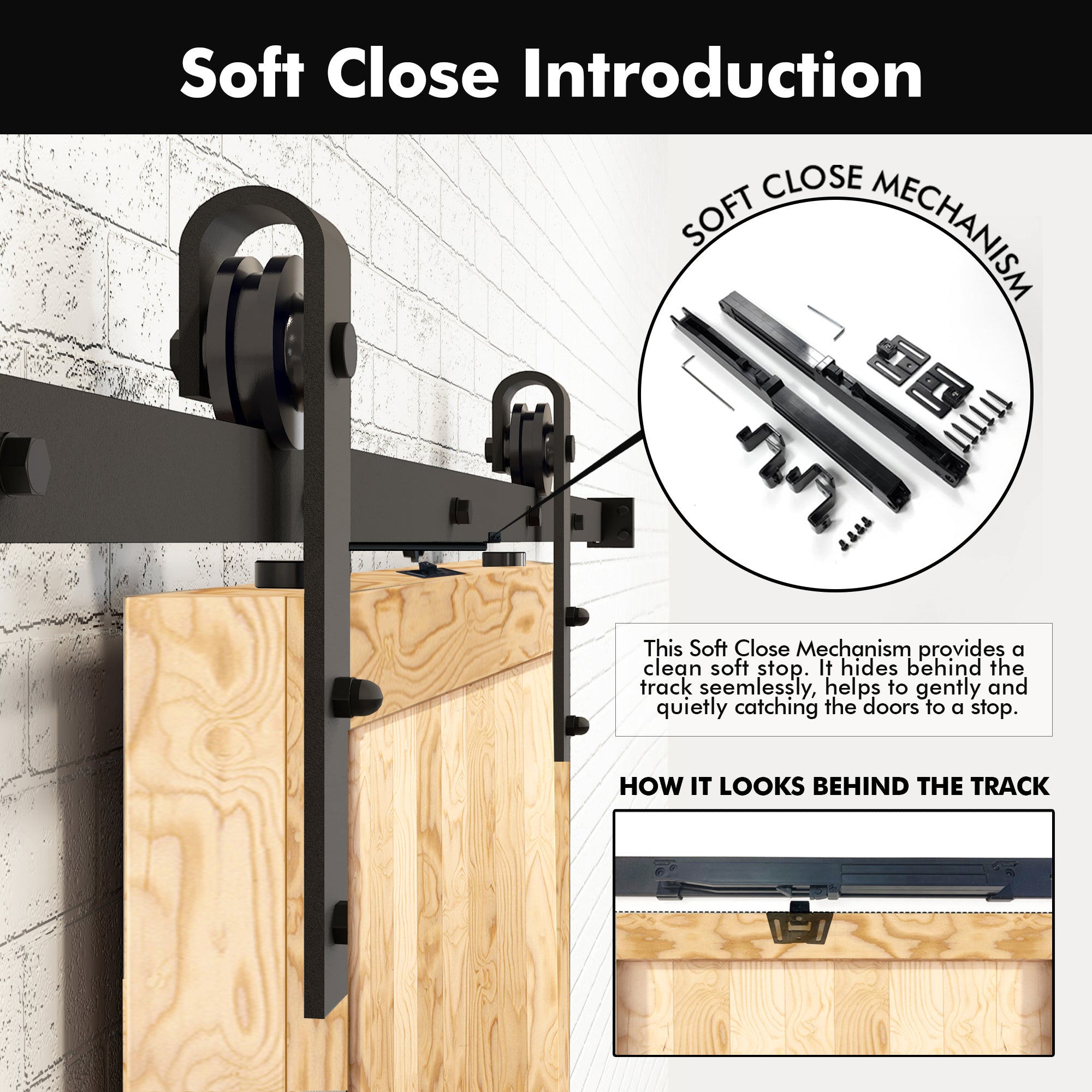 Installation Hardware Kit 5-in-1 Double 80in Barn Door with Non-Bypass Installation Hardware Kit ...