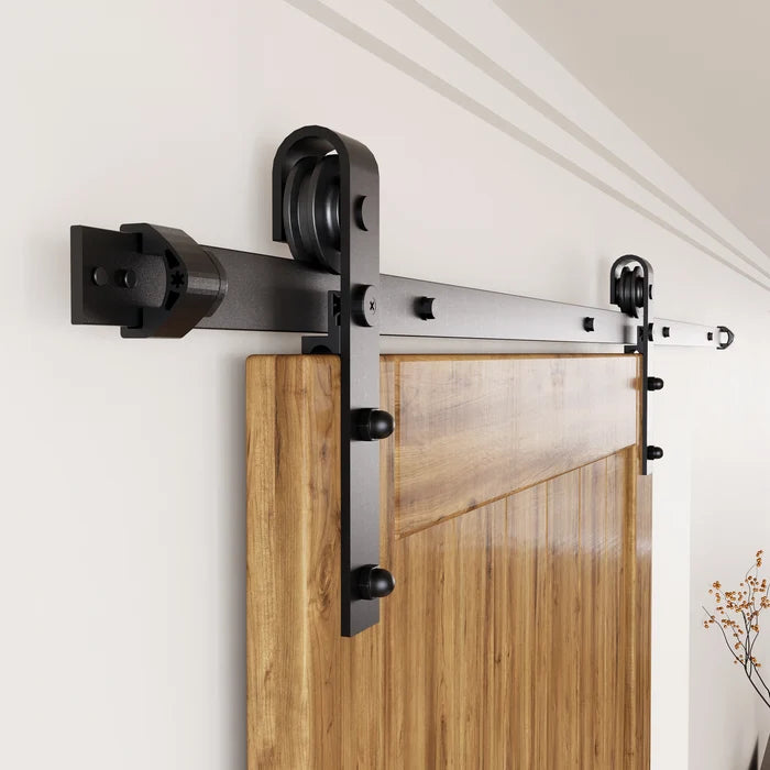 Single non-bypass wall-mounted track with one sliding wood barn door