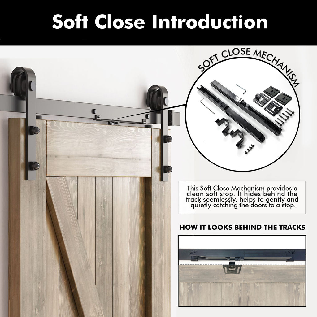 84" Height Finished & Unassembled Double Barn Door with Non-Bypass Installation Hardware Kit (5-in1 Design)