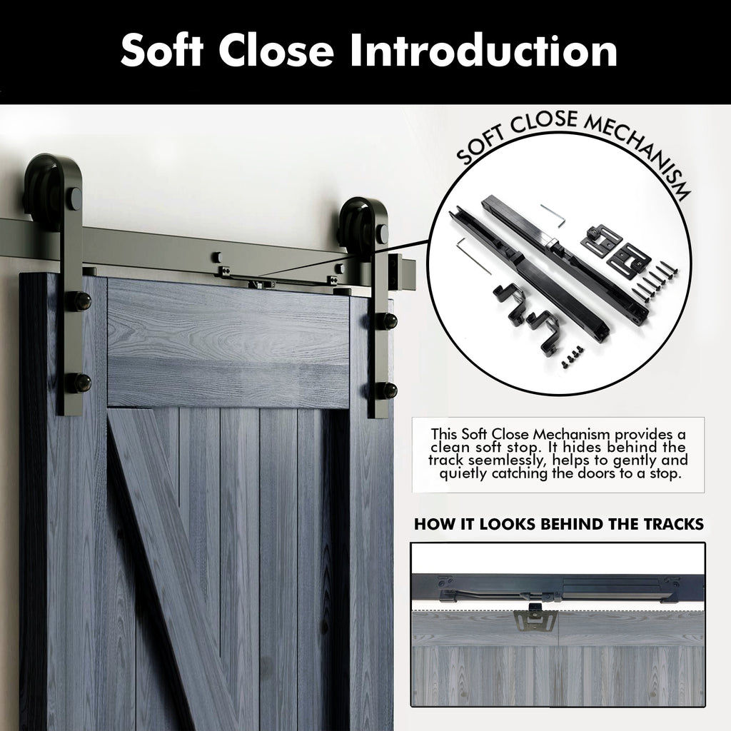 84" Height Finished & Unassembled Double Barn Door with Non-Bypass Installation Hardware Kit (5-in-1 Design)