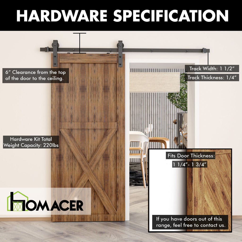 Non-Bypass Sliding Barn Door Hardware Kit - Classic Design Roller