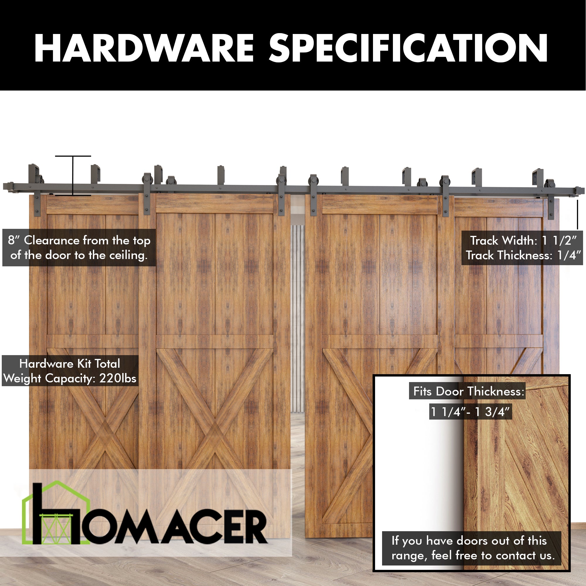 homacer classic barn door kit