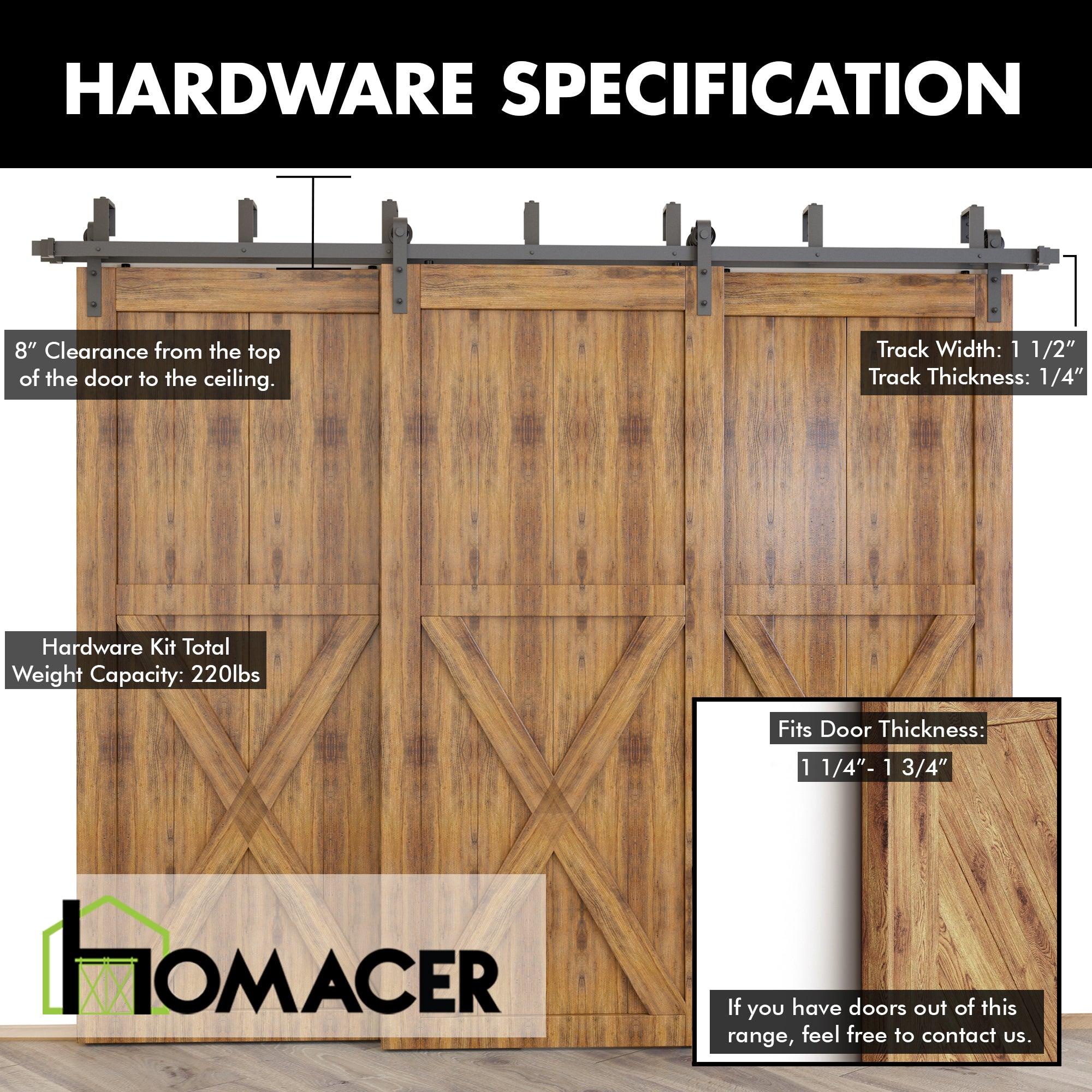 homacer classic barn door kit