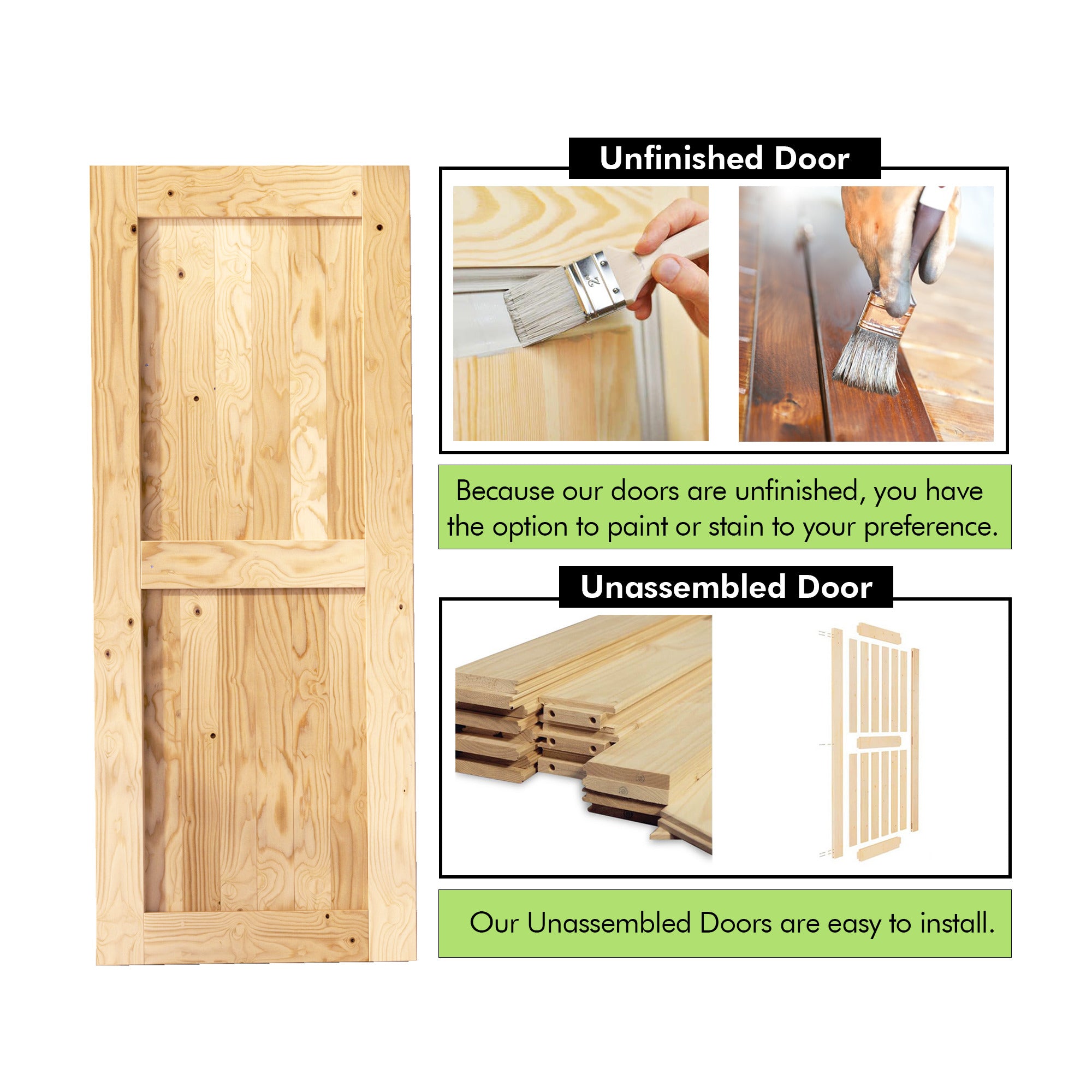 homacer unassembled barn doors are easy to install and DIY