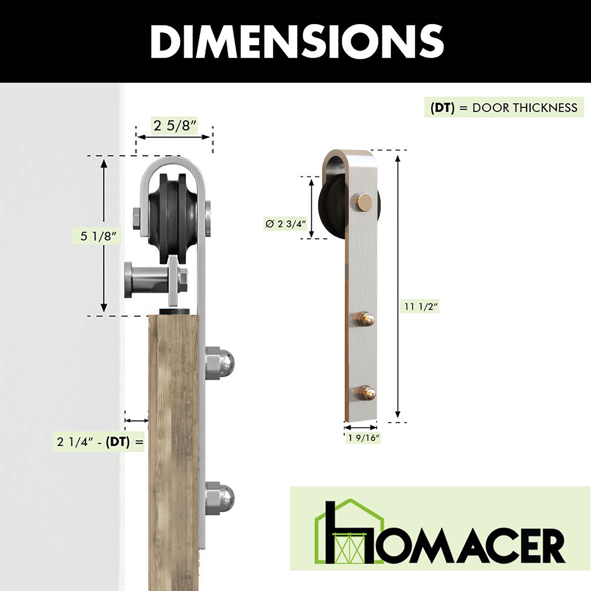 homacer sliding door brushed nickel roller sets dimensions