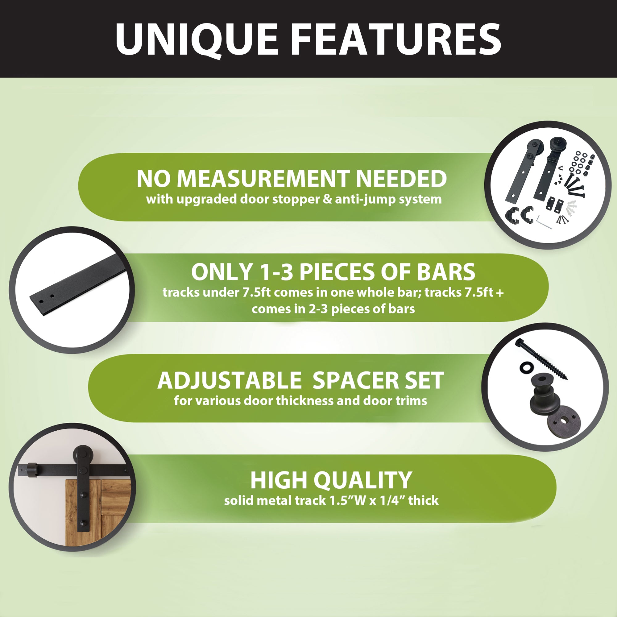 Non-Bypass Sliding Barn Door Hardware Kit - Straight Design Roller