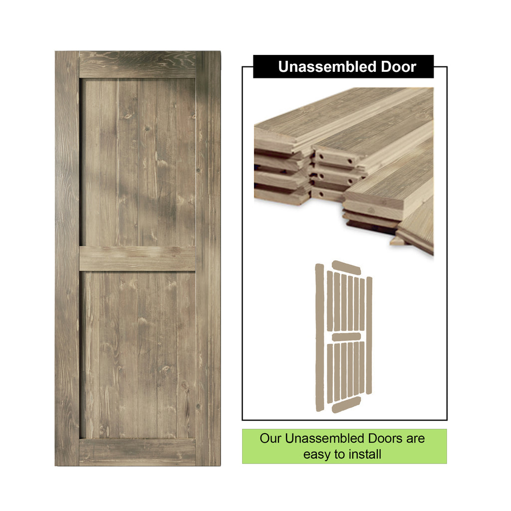 84" Height Finished & Unassembled Single Barn Door with Non-Bypass Brushed Nickel Installation Hardware Kit (H Design)