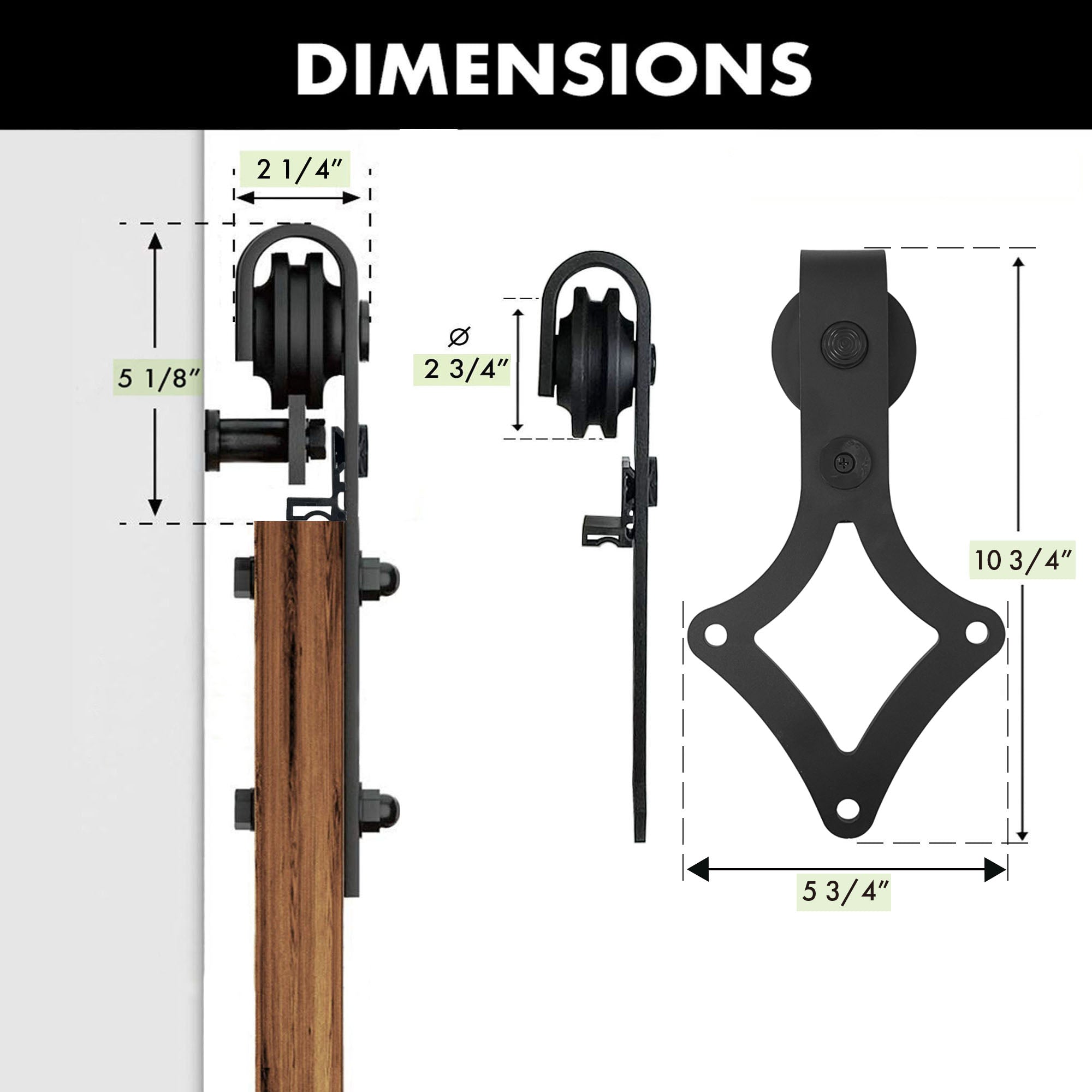 Non-Bypass Sliding Barn Door Hardware Kit - Diamond Design Roller