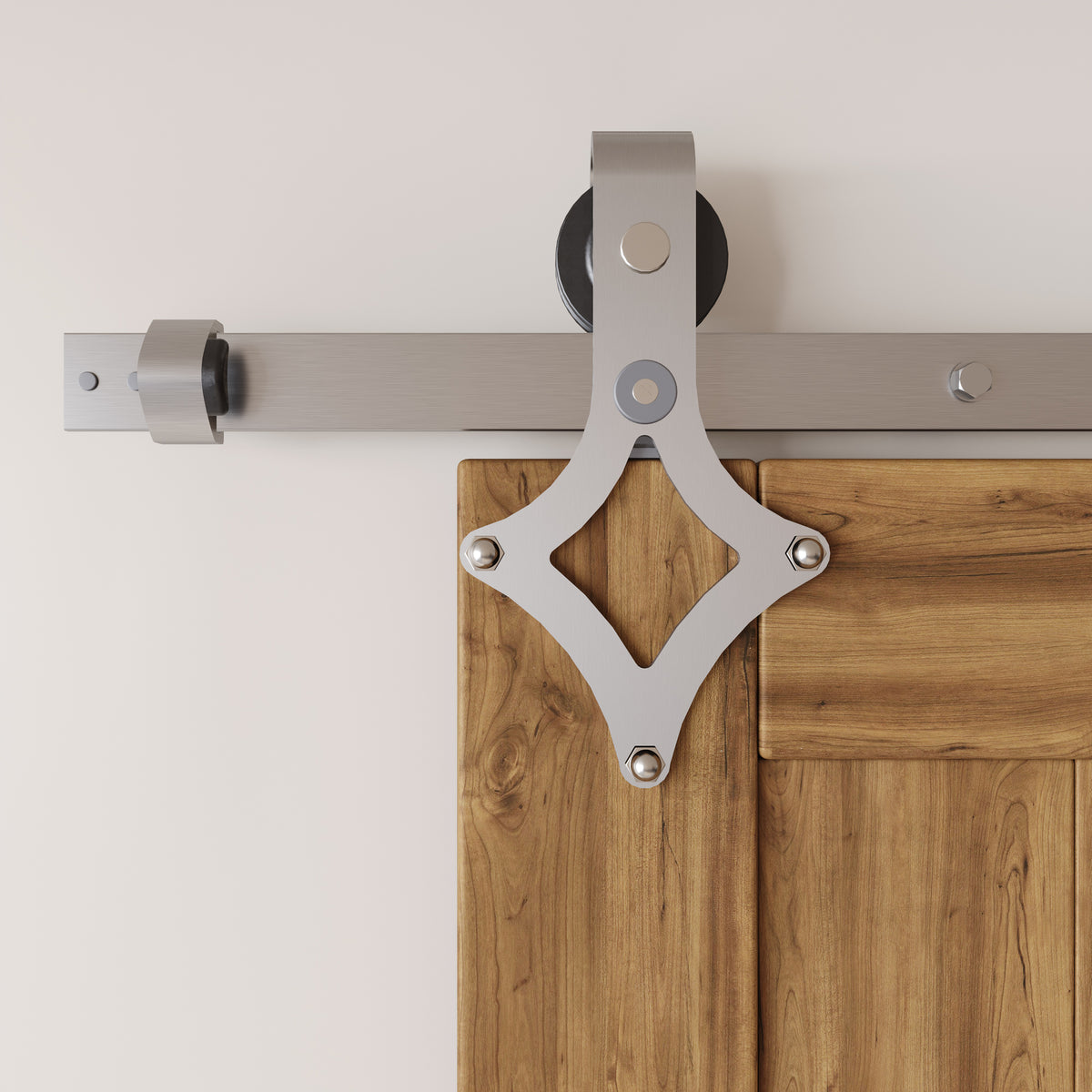 Non-Bypass Sliding Barn Door Hardware Kit Brushed Nickel - Diamond Design Roller