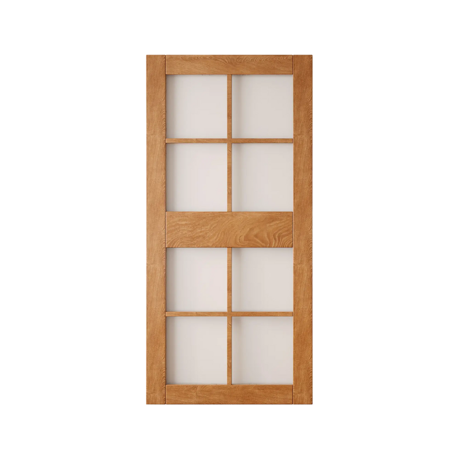 8-lite frosted glass barn door with a pine frame