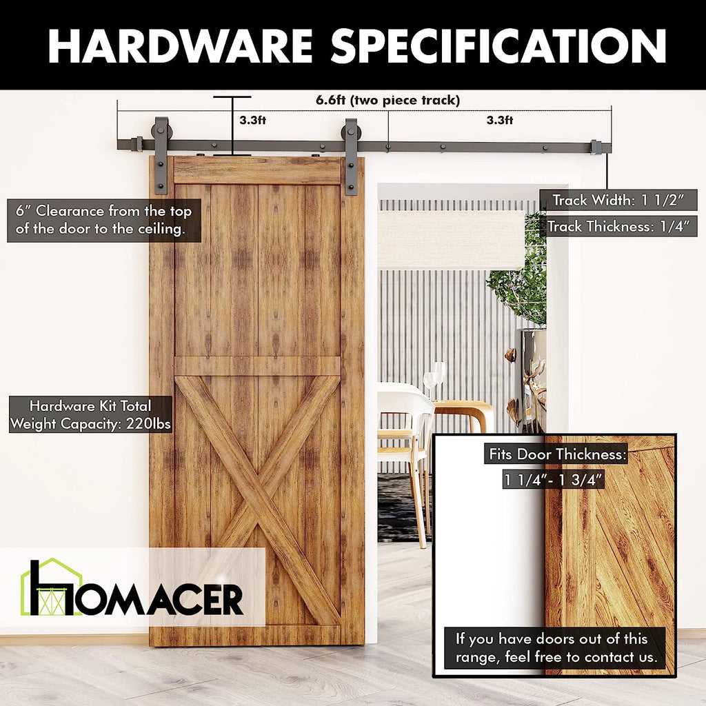 Non-Bypass Sliding Barn Door Hardware Kit 6.6ft (3.3ft x 2)- Classic Design Roller