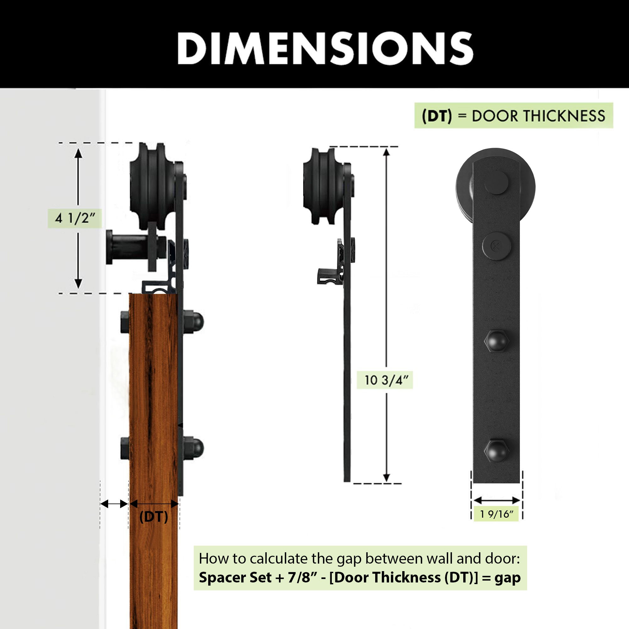 Non-Bypass Sliding Barn Door Hardware Kit - Straight Design Roller