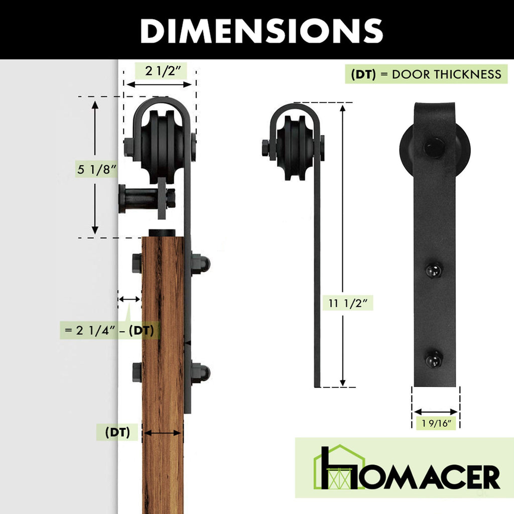 Non-Bypass Sliding Barn Door Hardware Kit 6.6ft (3.3ft x 2)- Classic Design Roller