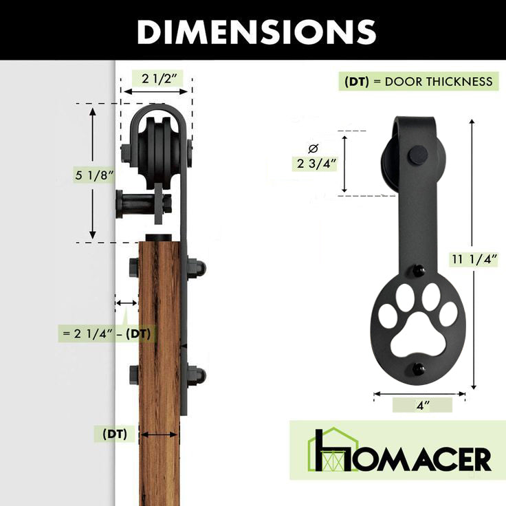 Non-Bypass Sliding Barn Door Hardware Kit - Puppy Paw Design Roller