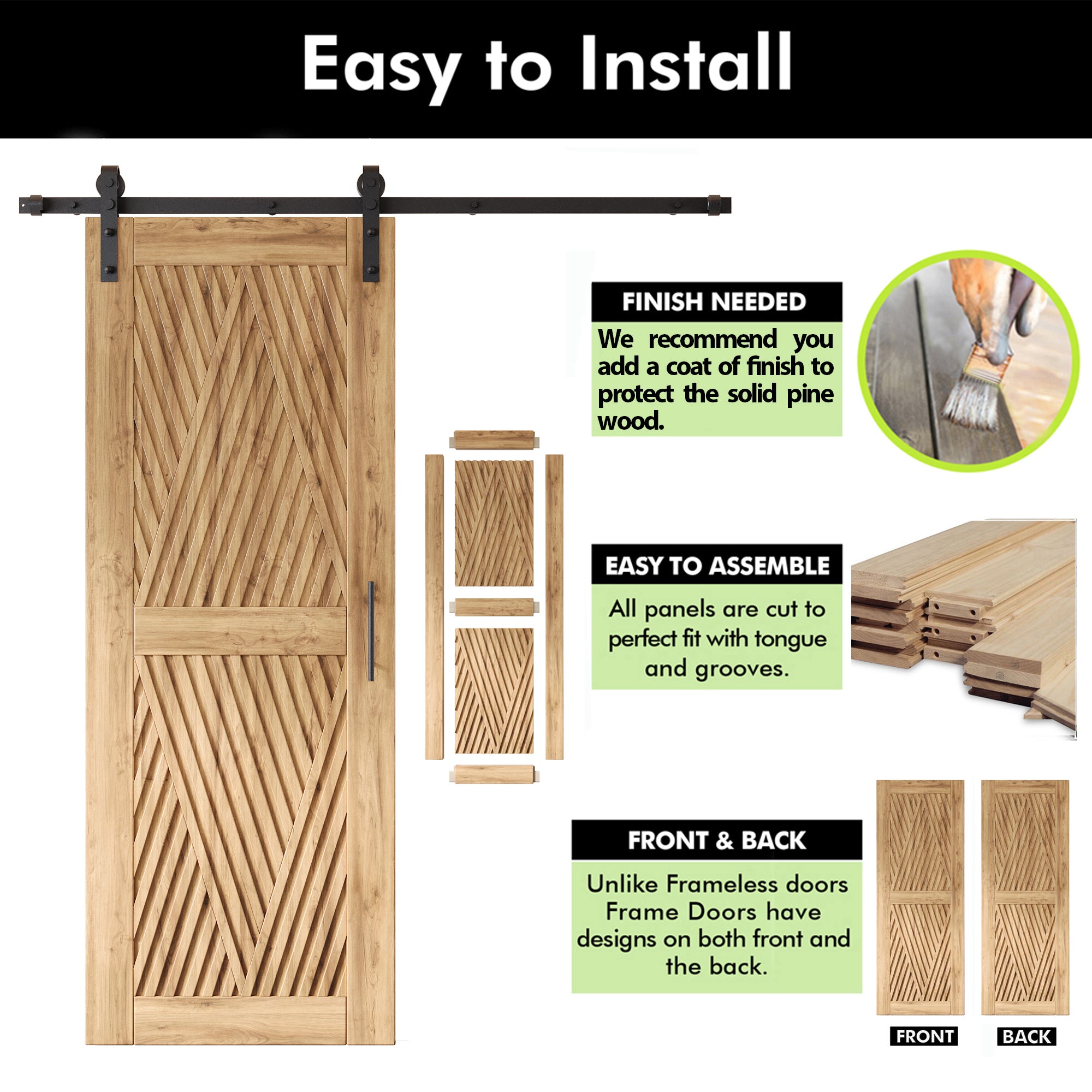 80" Height Diamond Design Unassembled & Unfinished Pine Wood Barn Door with Non-Bypass Installation Hardware Kit(Interior Use Only)