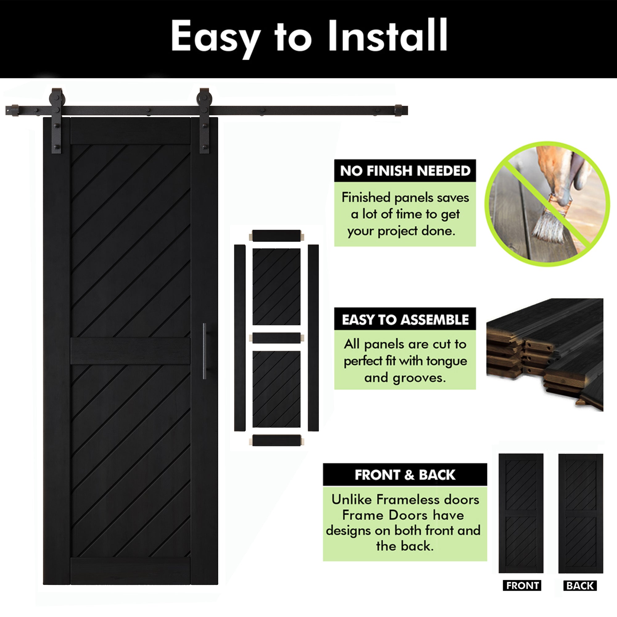 80-inch finished double pine barn door, slanted stripes