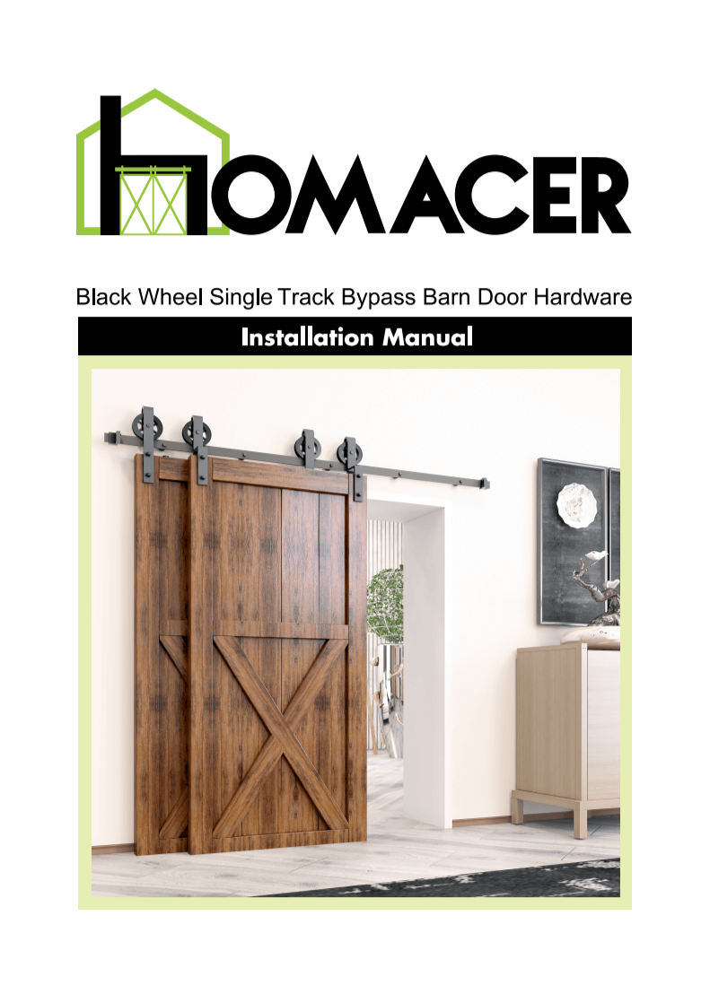 Homacer black wheel single track bypass barn door hardware kit installation manual