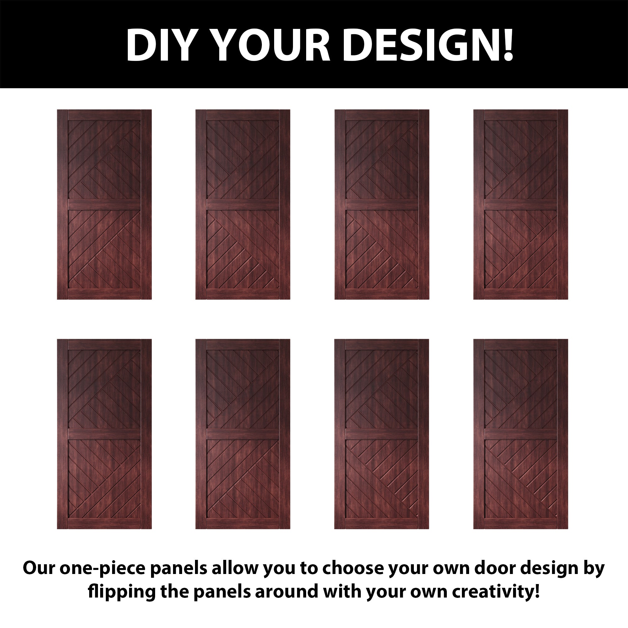80" Height Red Mahogany Geometric Design Unassembled & Finished Double Pine Wood Barn Door with Non-Bypass Installation Hardware Kit(Interior Use Only)