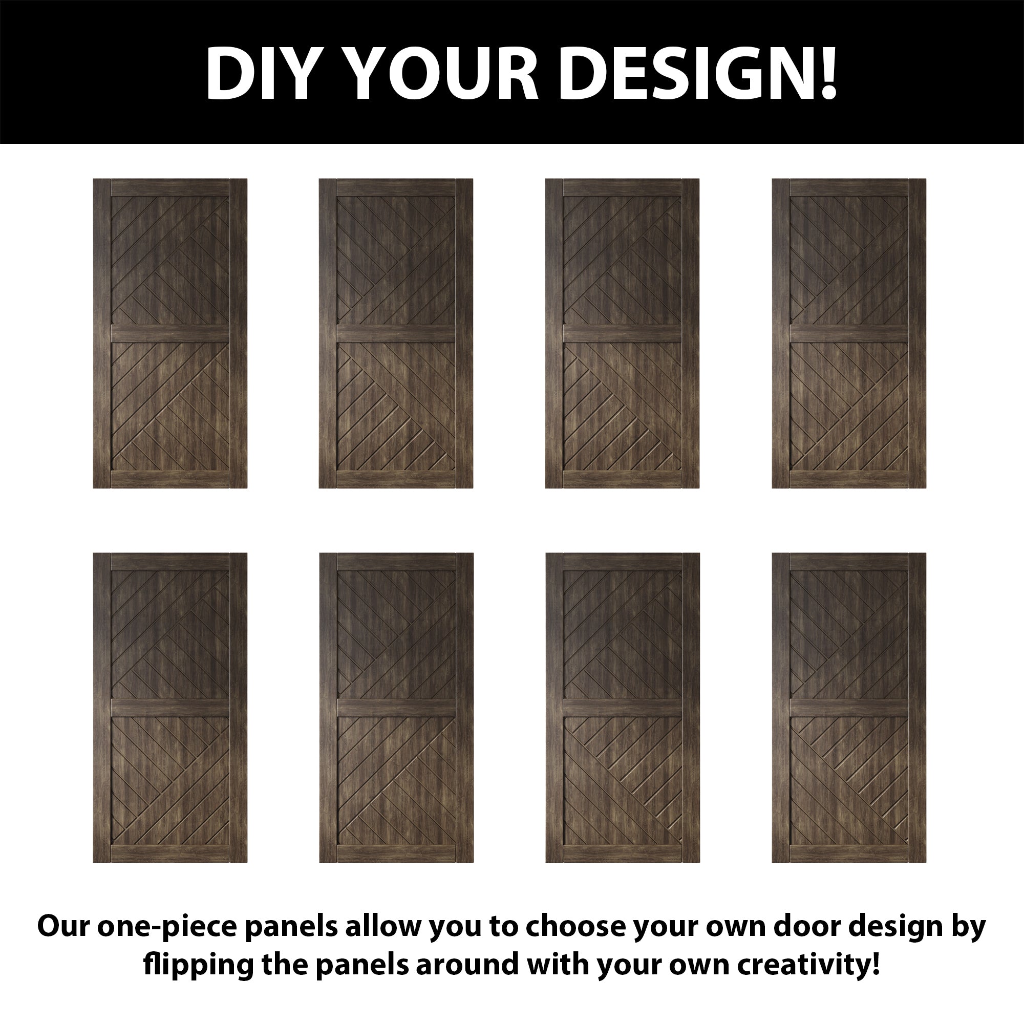 80" Height Ebony Geometric Design Unassembled & Finished Double Pine Wood Barn Door with Non-Bypass Installation Hardware Kit(Interior Use Only)