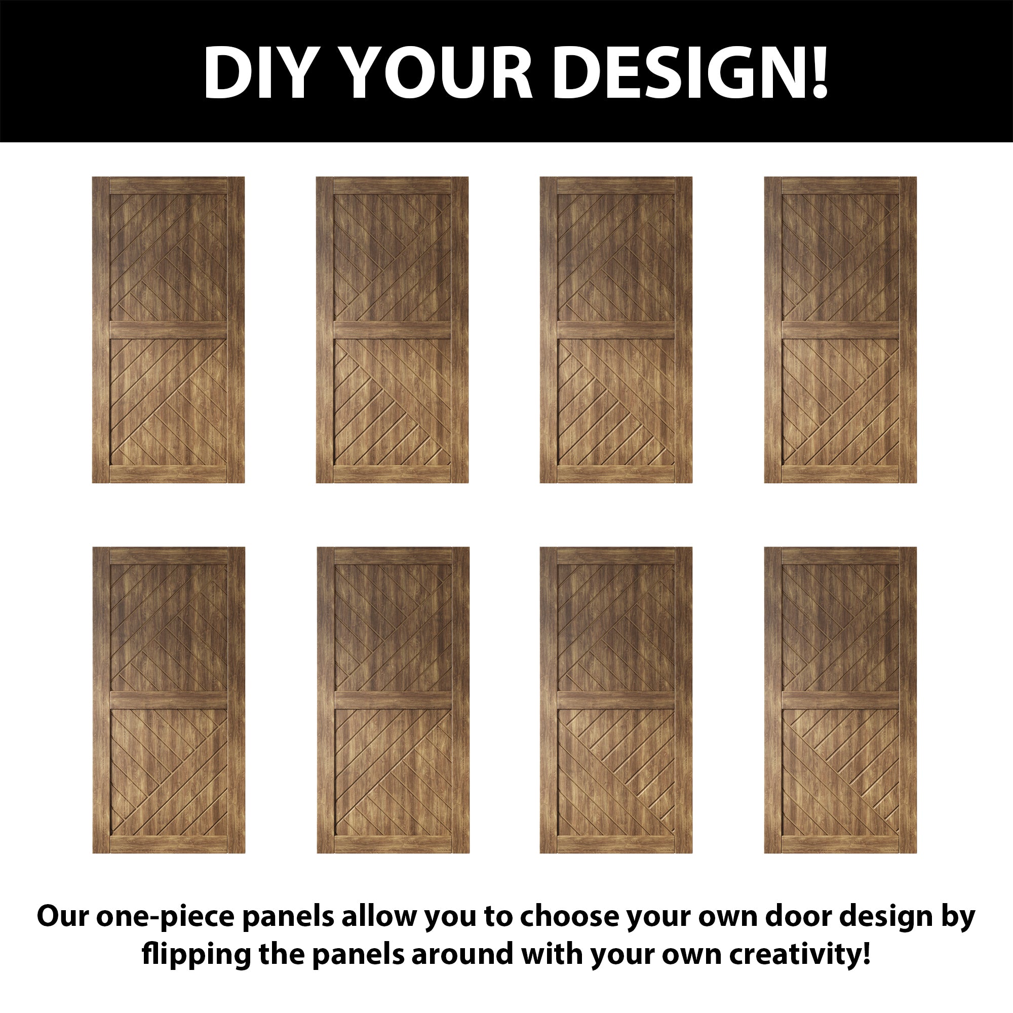 80" Height Dark Walnut Geometric Design Unassembled & Finished Double Pine Wood Barn Door with Non-Bypass Installation Hardware Kit(Interior Use Only)