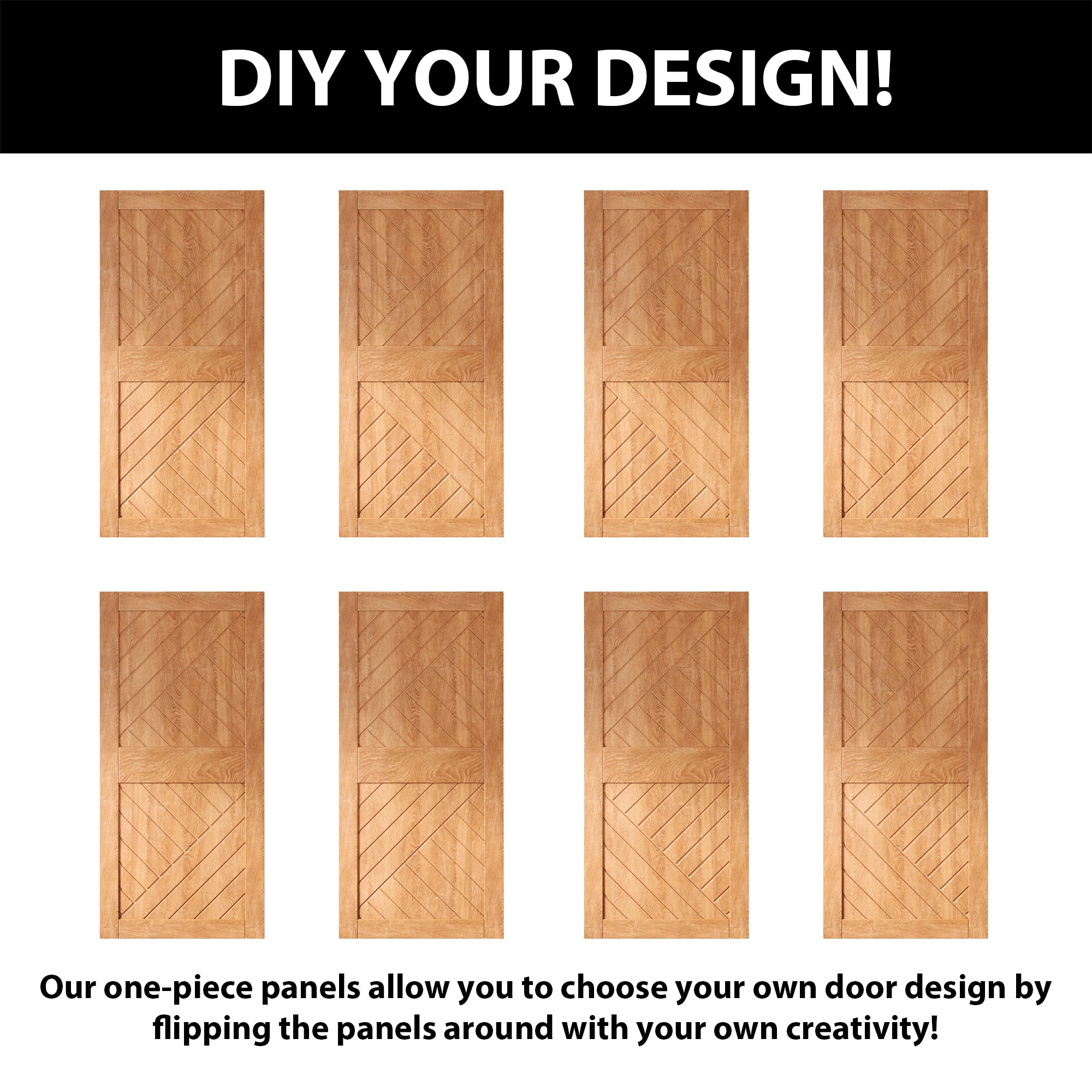 84" Height Early American Geometric Design Unassembled & Finished Double Pine Wood Barn Door with Non-Bypass Installation Hardware Kit(Interior Use Only)