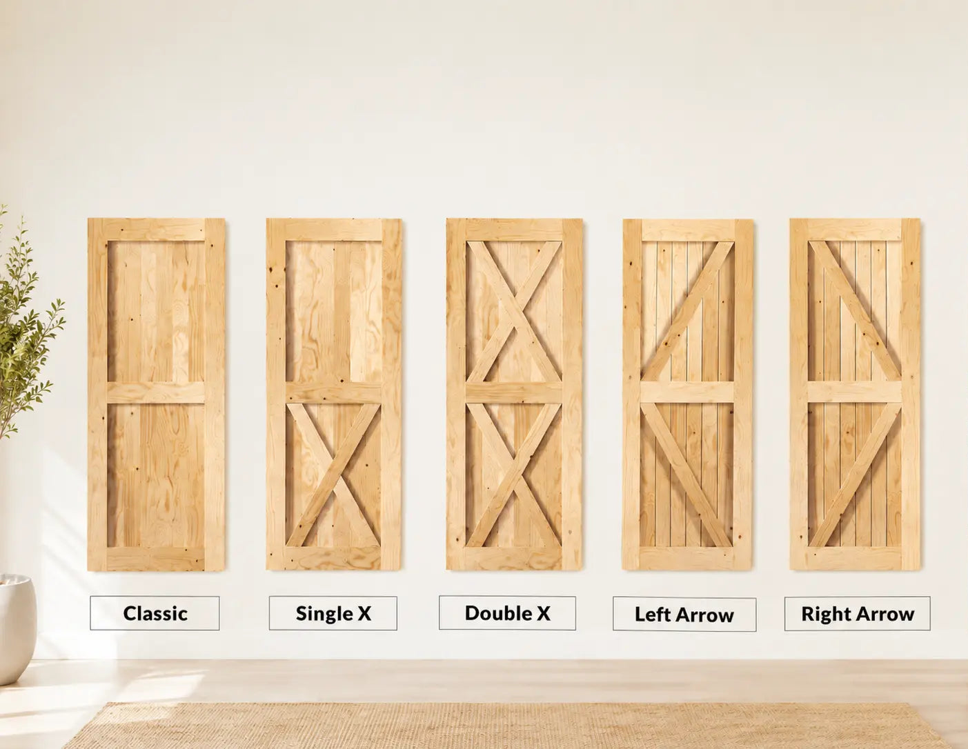 Five configurable layouts for Homacer classic barn doors