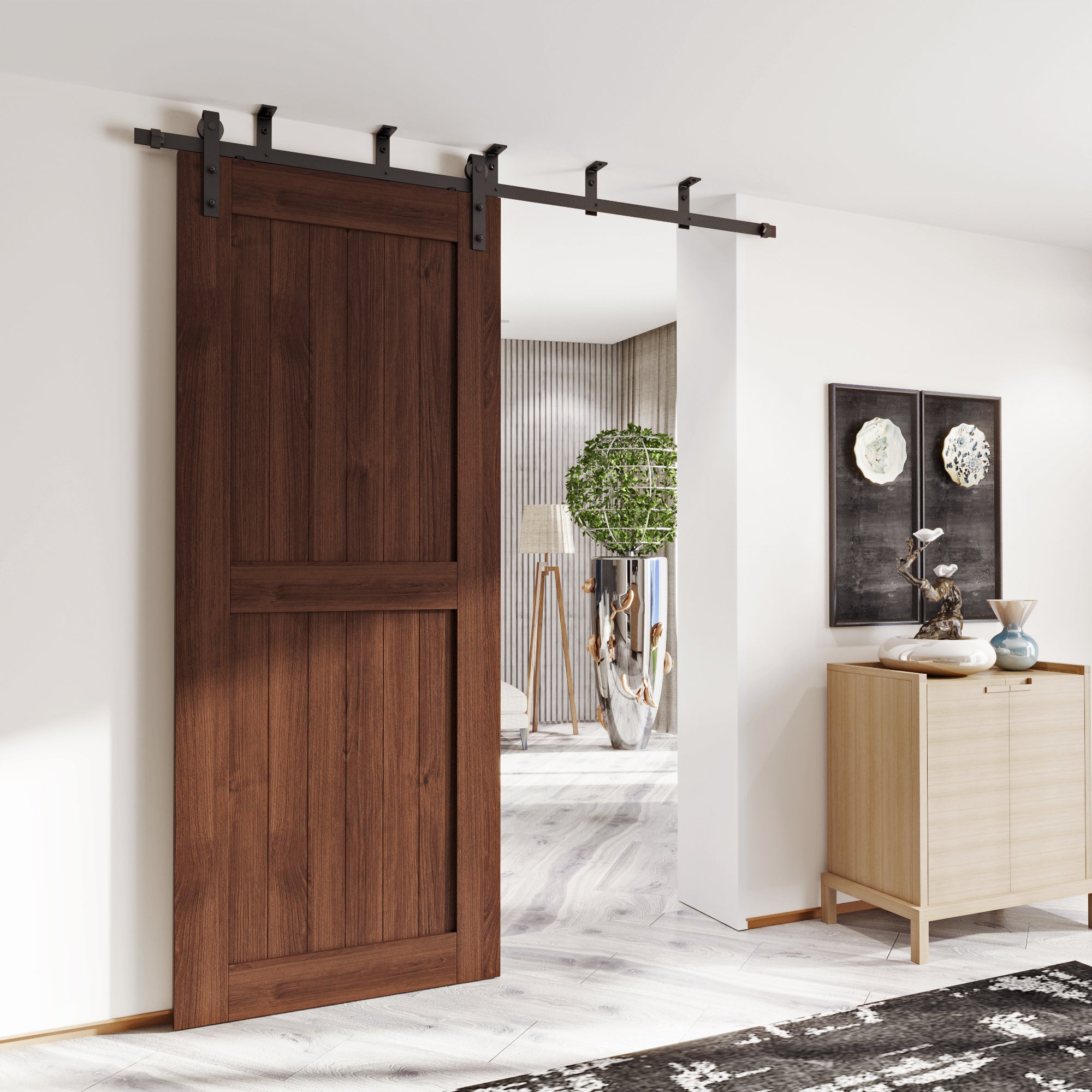 Barn Doors with Brushed Nickel Single Door Hardware Kit