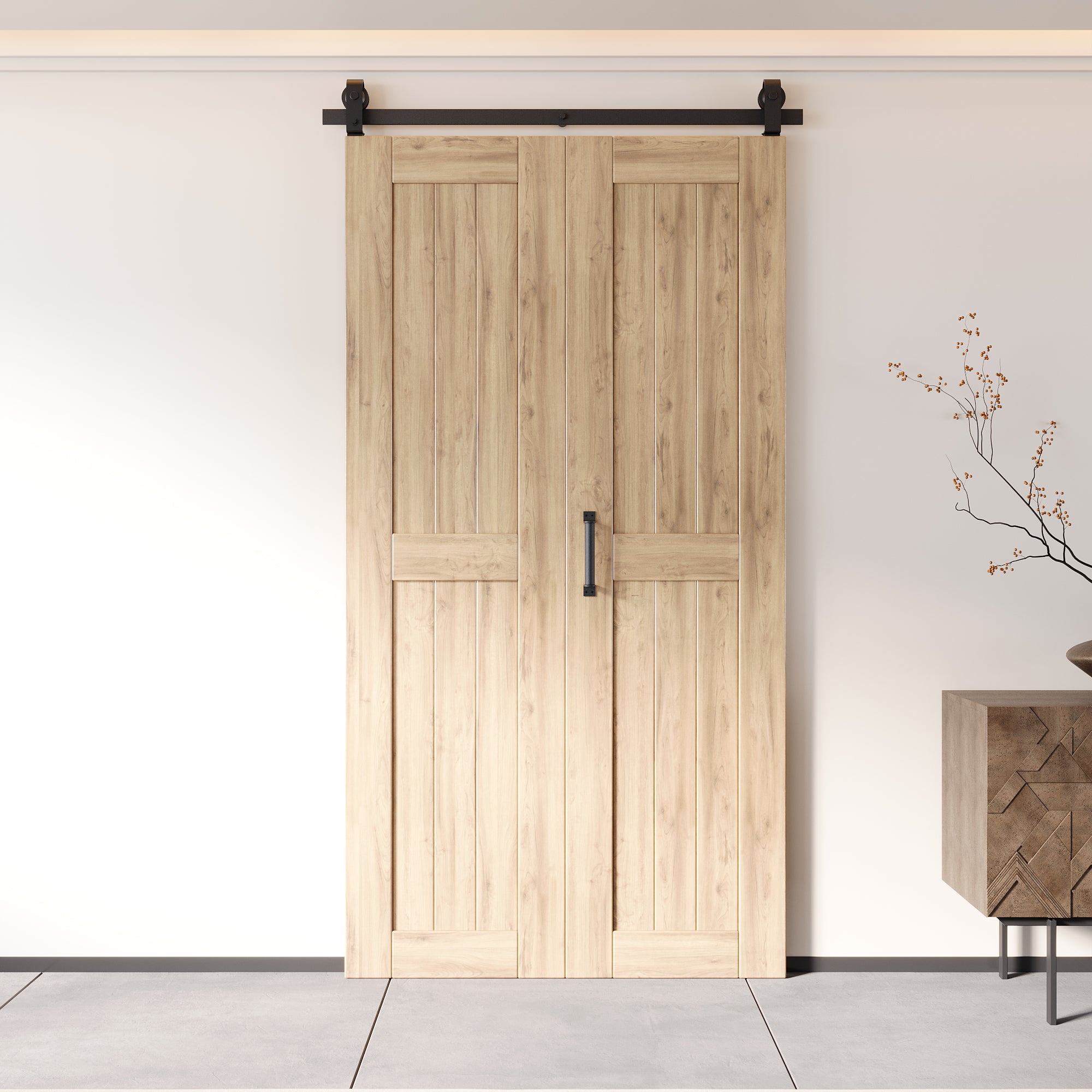 5-in-1 84in Unassembled & Unfinished Barn Door with Bi-Fold Top Mount Hardware Kit - T-shape Roller