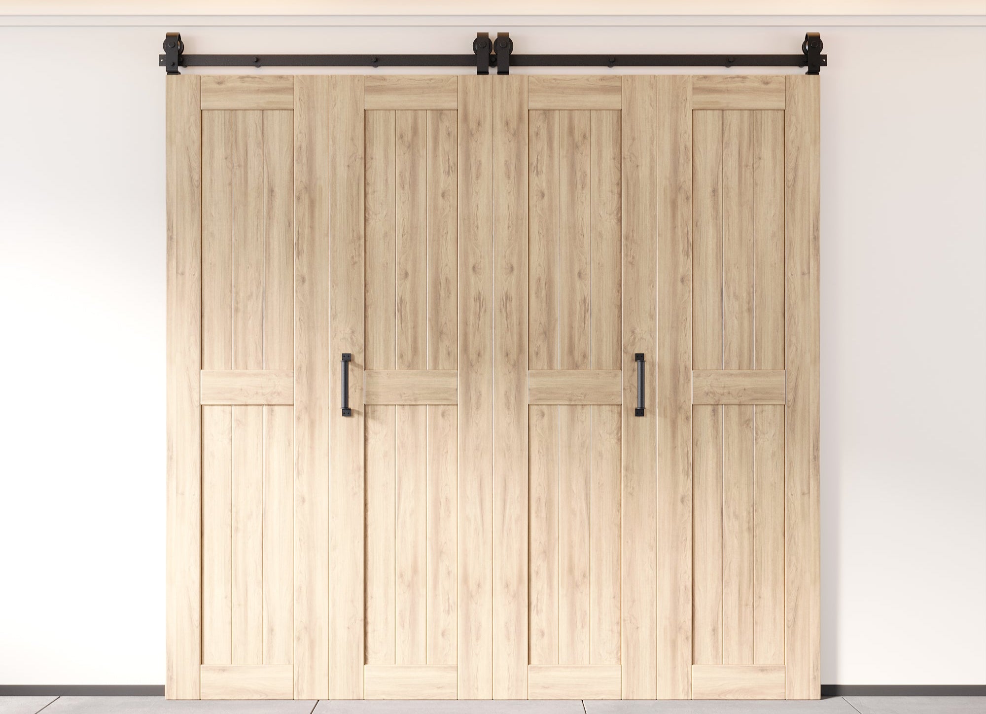 5-in-1 84in Unassembled & Unfinished Barn Door with Bi-Fold Top Mount Hardware 4 Door Kit - T-shape Roller