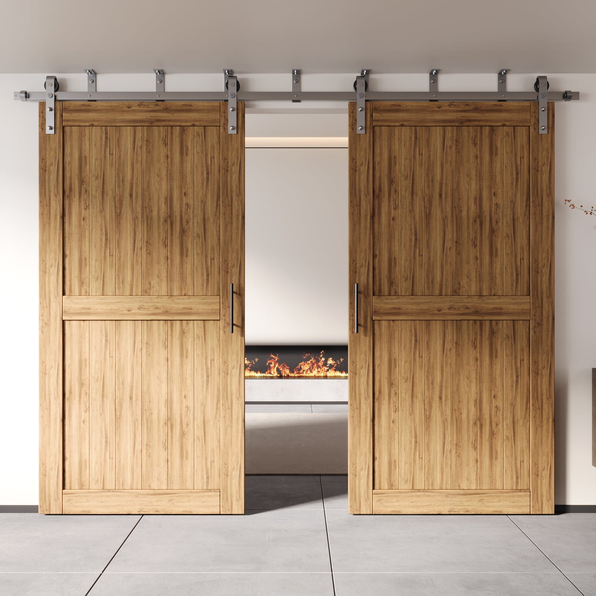 Homacer Brushed Nickel Ceiling Mount Non-Bypass Sliding Barn Door Hardware Kit, For Two/Double Doors