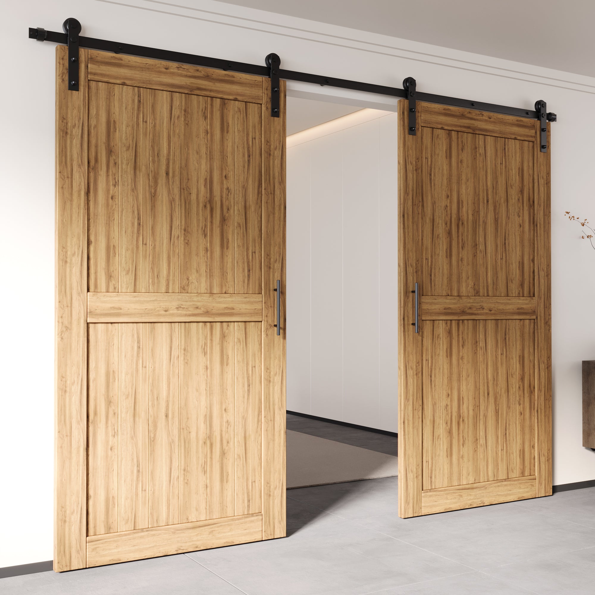 Non-Bypass Sliding Barn Door Hardware Kit - Straight Design Roller