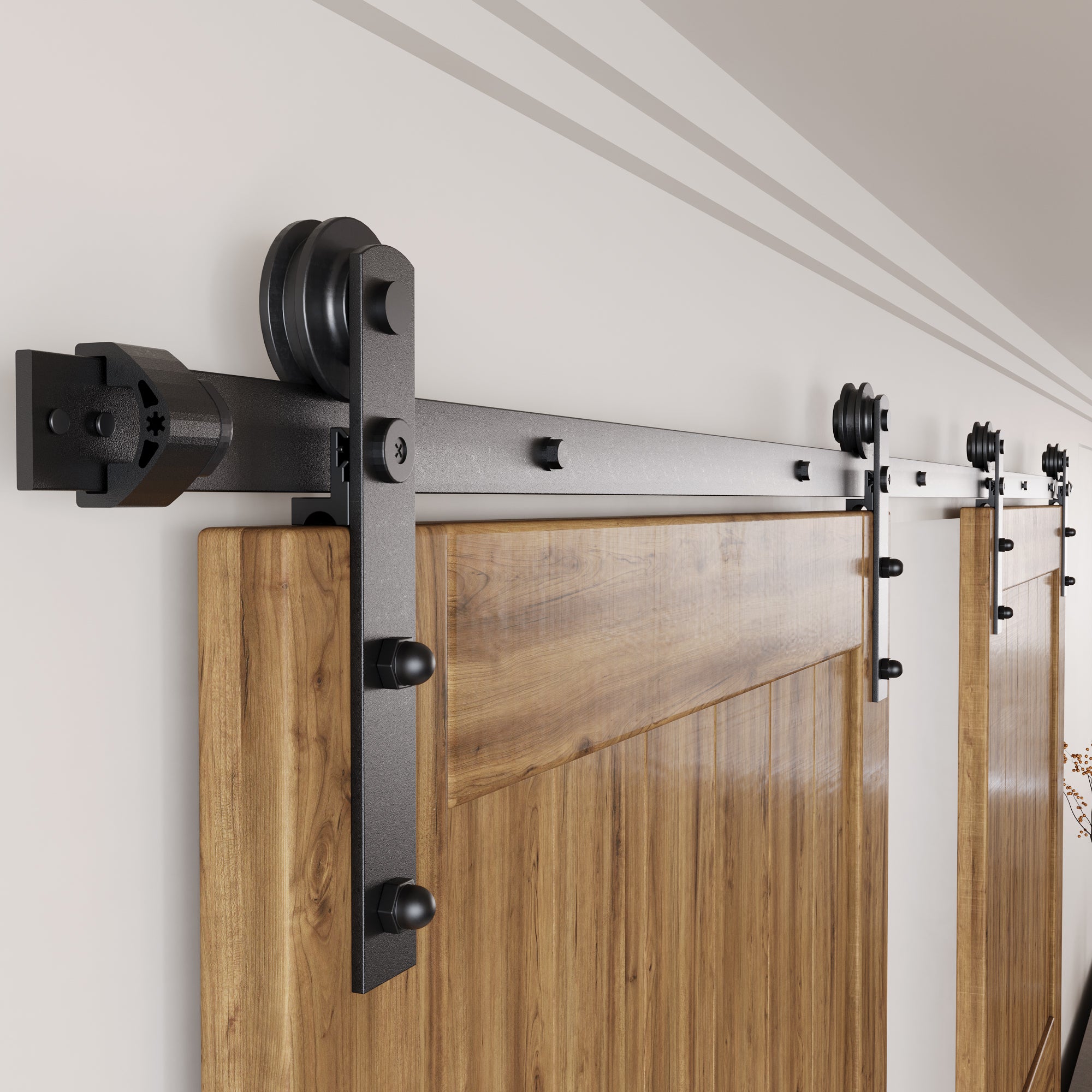 Non-Bypass Sliding Barn Door Hardware Kit - Straight Design Roller