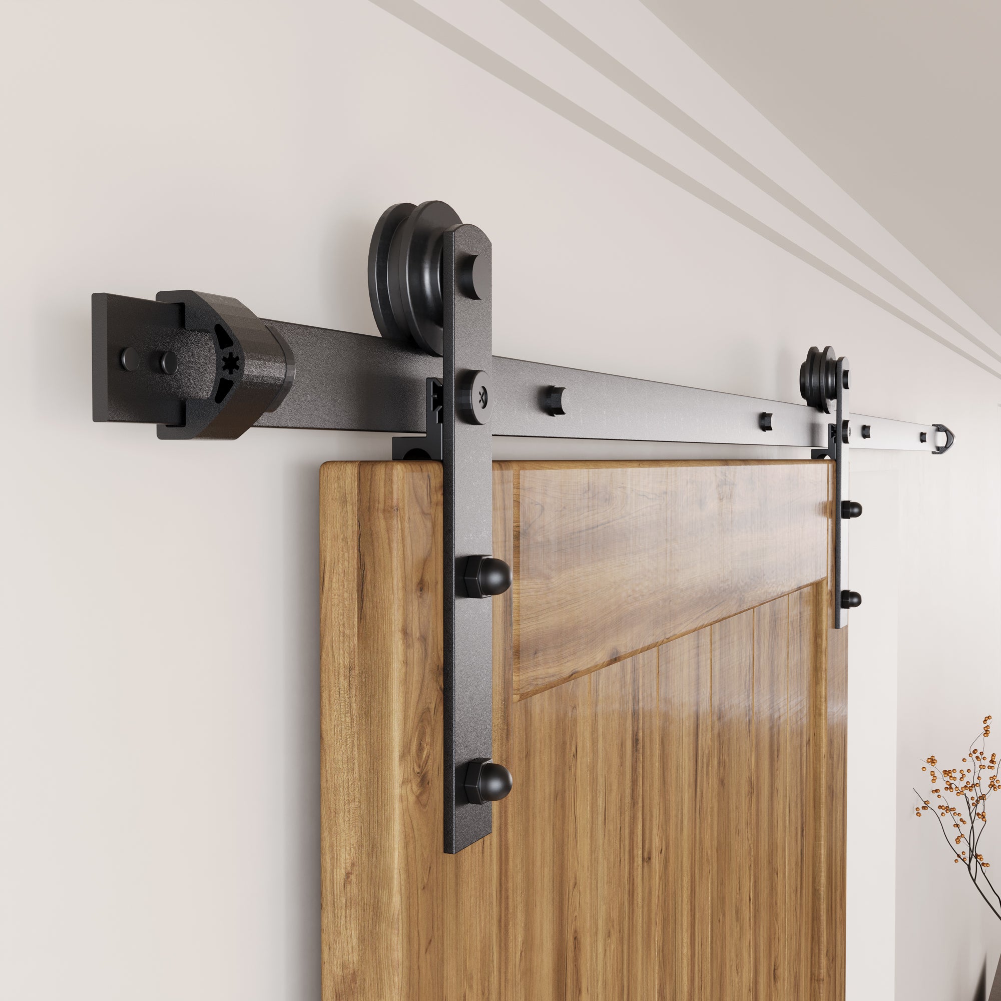 Non-Bypass Sliding Barn Door Hardware Kit - Straight Design Roller