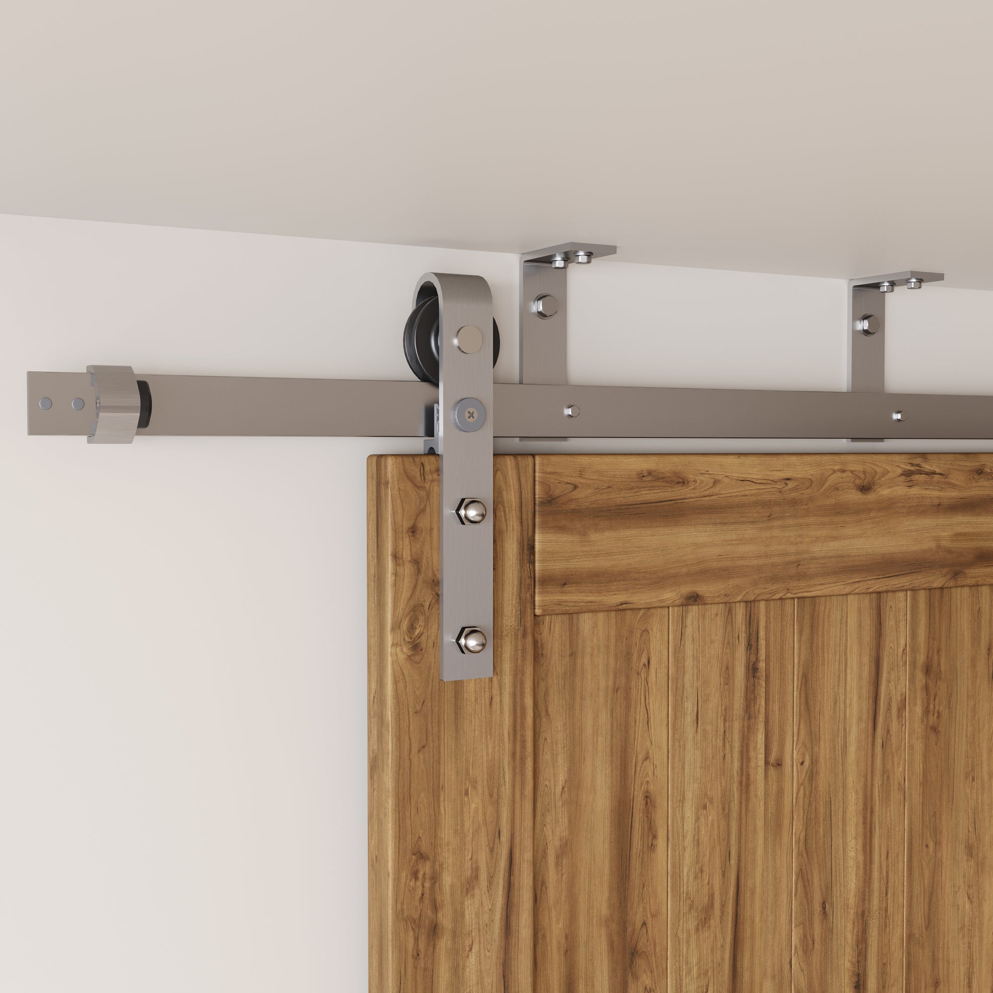 Homacer Brushed Nickel Ceiling Mount Non-Bypass Sliding Barn Door Hardware Kit, for One/Single Door
