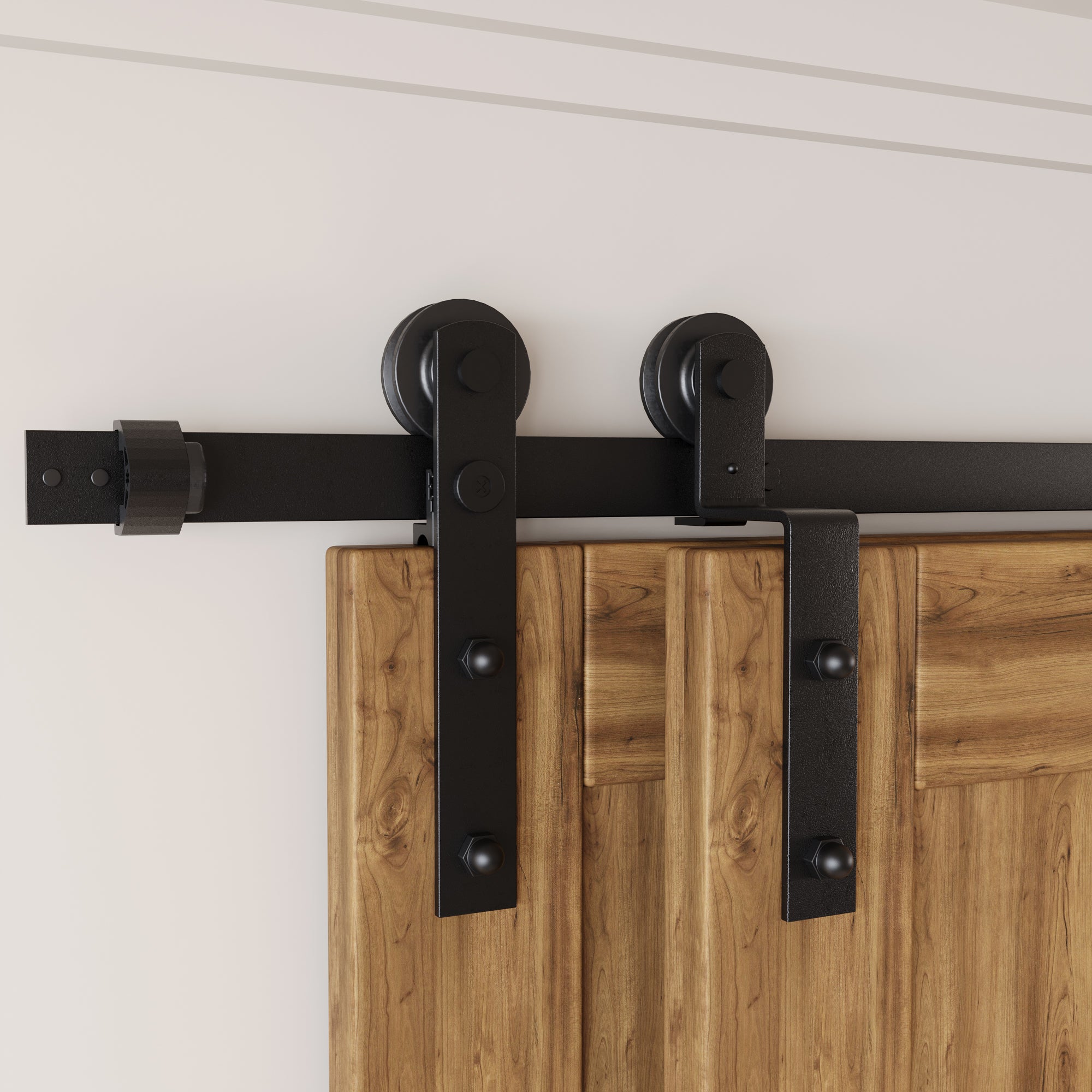 Single Track Bypass Sliding Barn Door Hardware Kit - Straight Design Roller