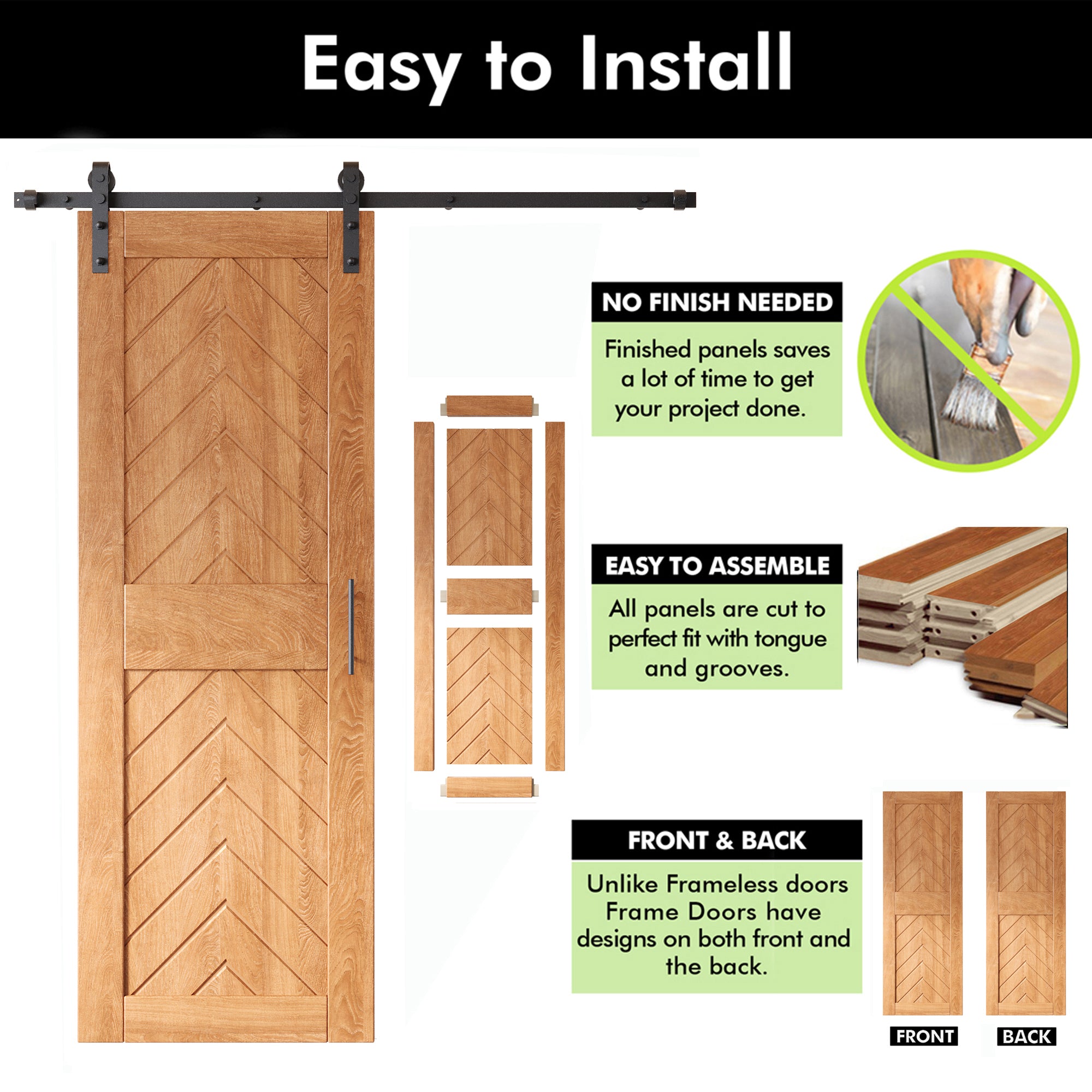 sliding barn door hardware kit with two doors pine wood barn door fishbone design
